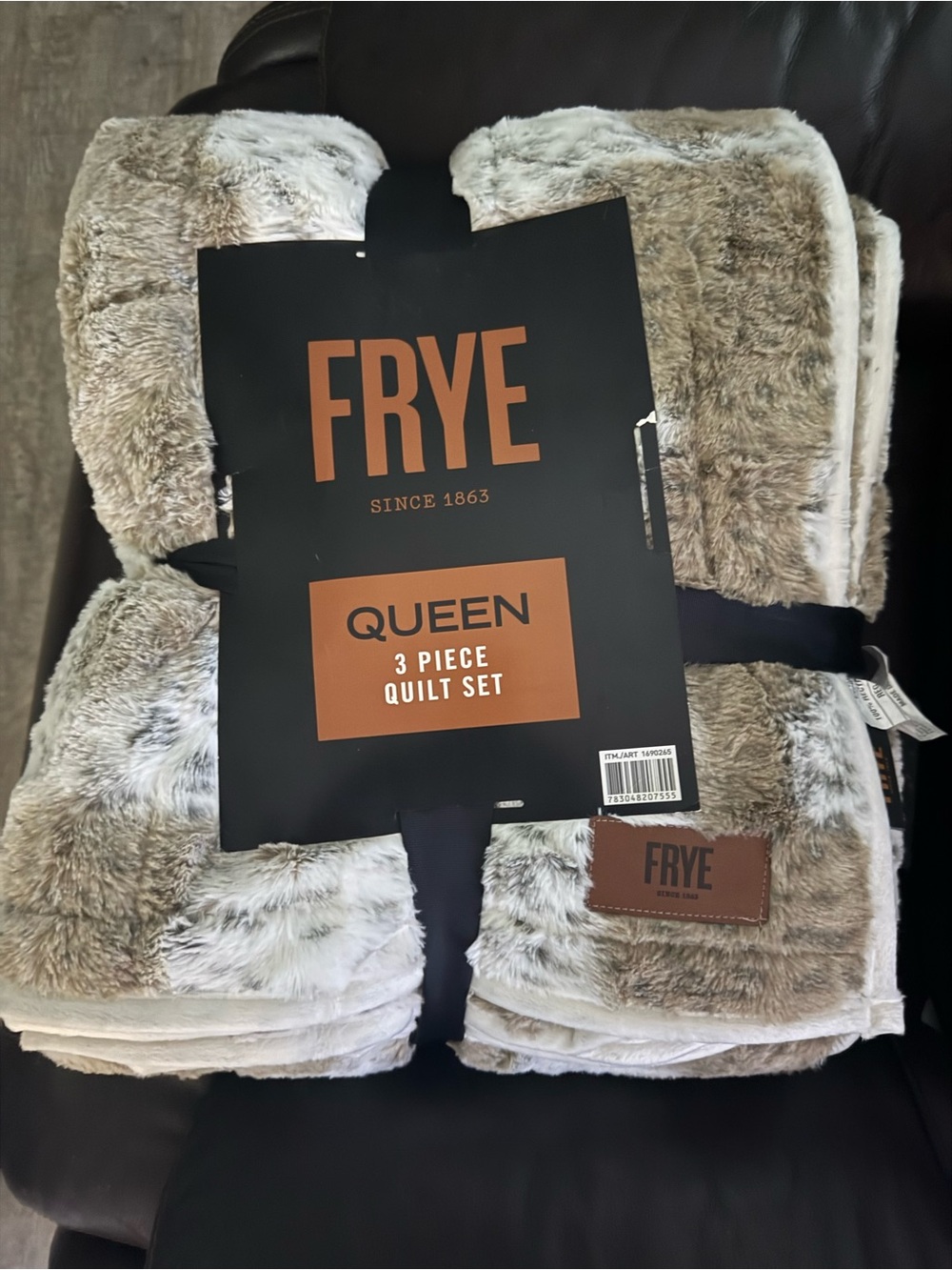 Frye Queen 3-Piece Faux Fur Quilt Set in Taupe and Cream